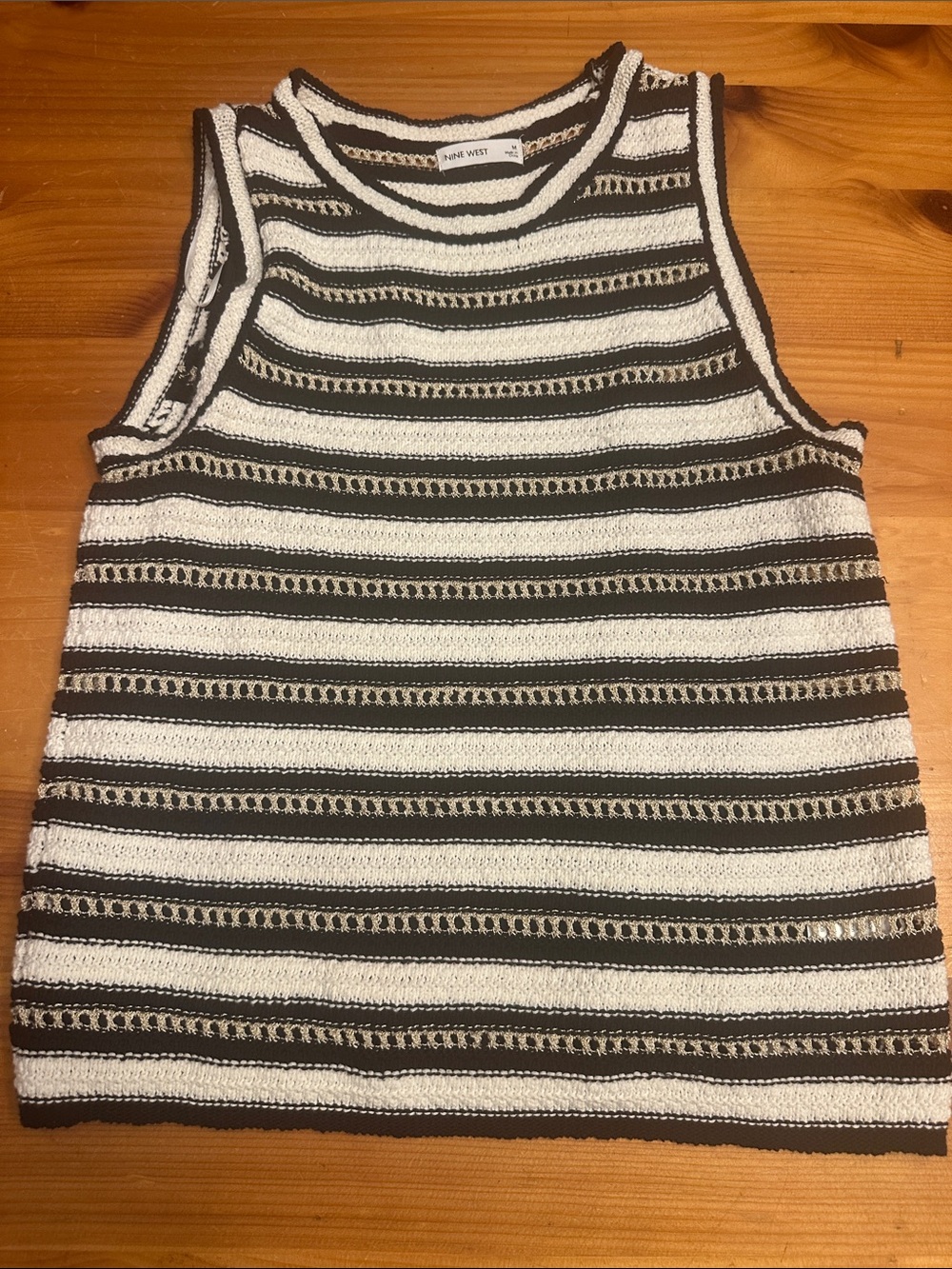 Nine West Black and White Striped Crochet Tank Top